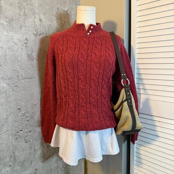 Red Sweater with Pearl Buttons - Picture 3 of 8